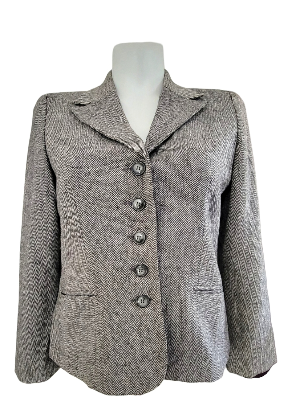 Studio 1940 Gray Herringbone Notch Lapel Button Blazer